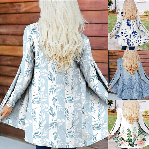 Abrigo Trinchera Floral Otoñal Estampado, Cuello en V, Largo Medio