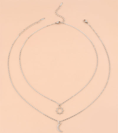 Collar de Clavícula Sol y Luna en Acero Inoxidable - Juego de 2 Piezas - Image 4