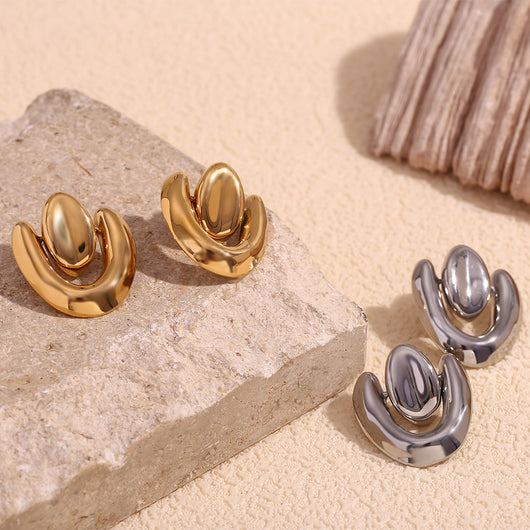 Aretes de Corazón Irregular Acero Inoxidable Chapado en Oro 18K con Costuras Geométricas - Image 19