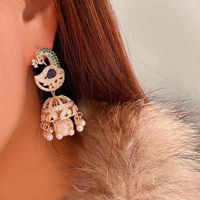 Aretes de Jaula de Pavo Real con Perlas y Borla de Cristal - Image 12