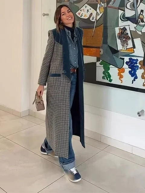 Abrigo de Lana a Cuadros Combinado para Mujer - Image 8