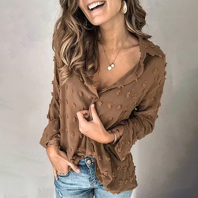Blusa Clásica de Solapa para Mujer - Manga Larga Unicolor - Image 3