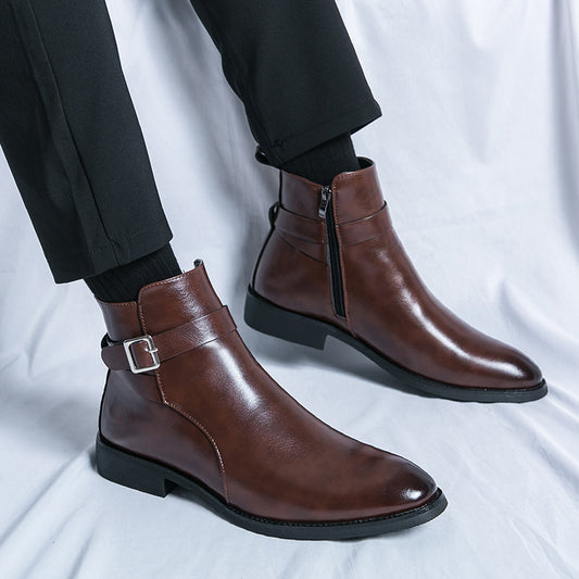 Botas Martin de Cuero Estilo Británico con Cierre Lateral para Hombre
