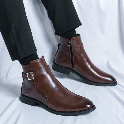 Botas Martin de Cuero Estilo Británico con Cierre Lateral para Hombre