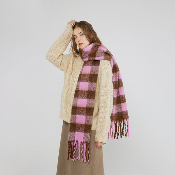 Bufanda de Mohair Suave a Cuadros Ajedrez con Acabado Encerado