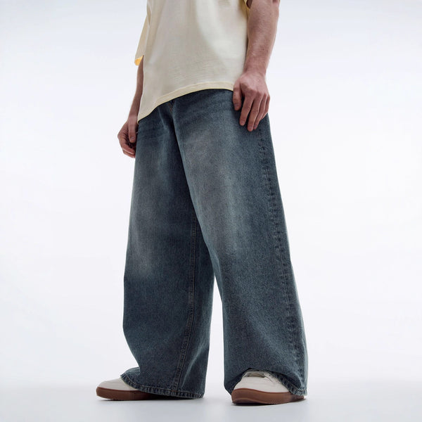 Jeans Rectos Azul Vintage Corte Relajado Estilo Americano para Hombre
