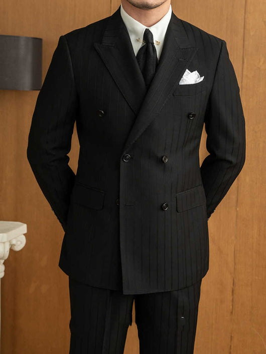 Traje Ejecutivo de Rayas Dobles Botones Negro Versátil - Image 11