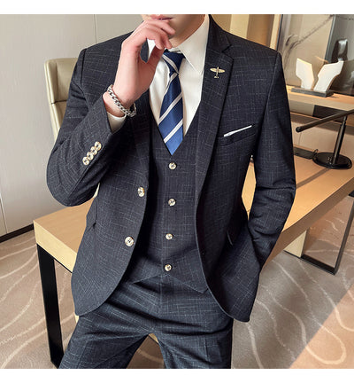 Traje de Esmoquin Tres Piezas Cuadros Mesh para Hombre - Image 5