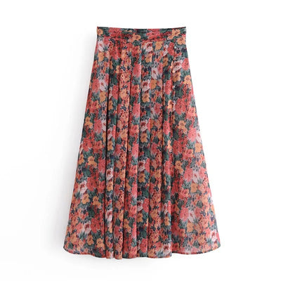 Falda Larga de Cintura Alta con Pliegues y Abertura Estilo Resort - Image 2