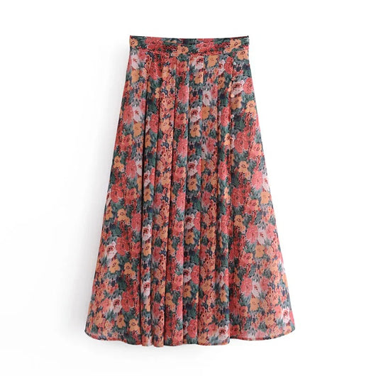 Falda Larga de Cintura Alta con Pliegues y Abertura Estilo Resort - Image 2