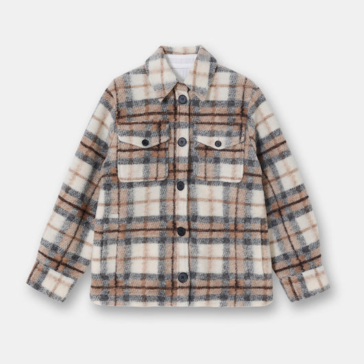 Abrigo de Lana a Cuadros Unisex con Cuello de Camisa - Diseño Holgado y Versátil - Image 7