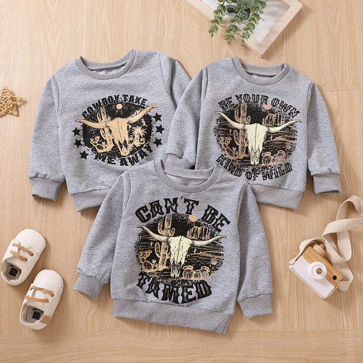 Suéter Infantil Gris con Estampado de Cabeza de Vaca