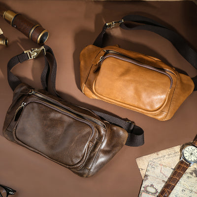 Bolsa Pecho Cuero Genuino Estilo Retro para Hombre