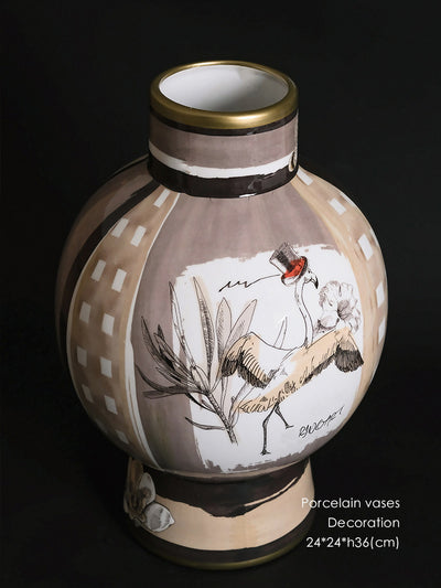Jarrón de Porcelana con Decoración en Tono Cacao - Image 18