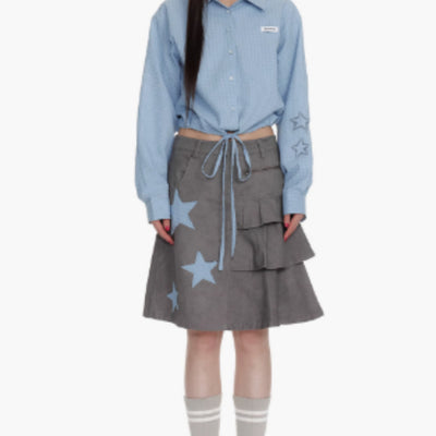 Falda Plisada de Patchwork Cuadros Burbuja y Estrellas para Mujer - Image 8