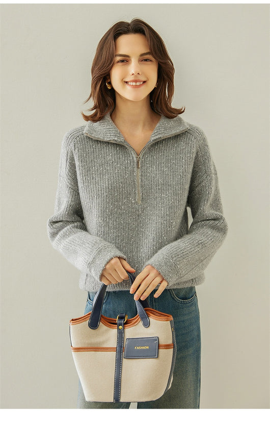 Suéter de Cashmira con Cuello Mao Grueso de Cinco Capas para Mujer - Abrigo Base Holgado Otoño Invierno - Image 27