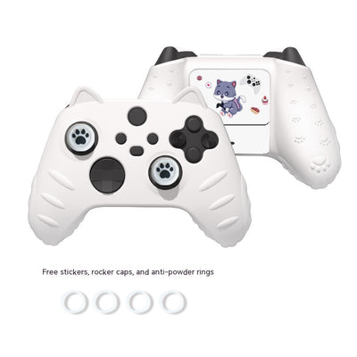Light yellow silicone Xbox Series controller cover with cat ears, paw print joystick caps, and a cartoon cat sticker. - Image 7
