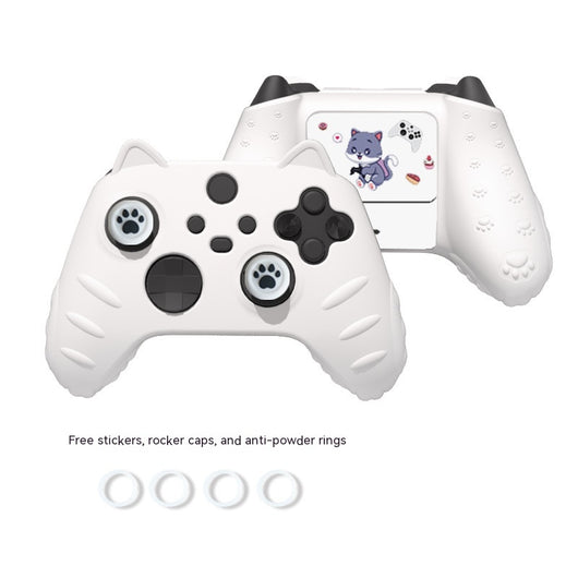 Light yellow silicone Xbox Series controller cover with cat ears, paw print joystick caps, and a cartoon cat sticker. - Image 7