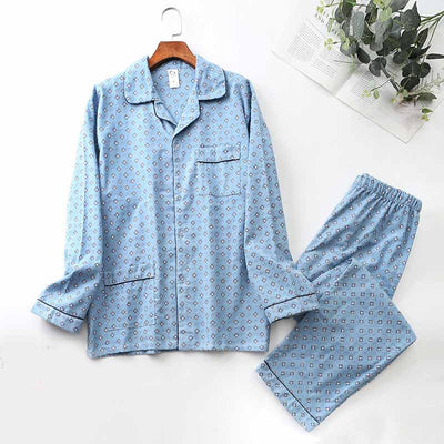 Pijama de Algodón Cepillado con Solapa de Manga Larga - Image 10