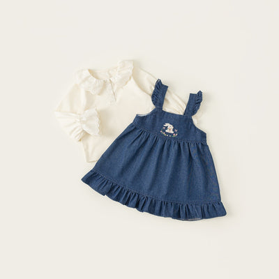 Conjunto Infantil Primavera: Blusa Denim y Falda Manga Larga - Image 2