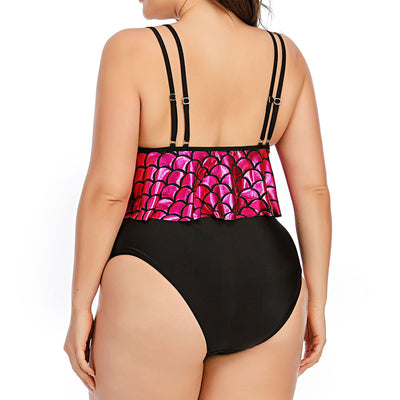 Traje de Baño Talla Grande con Estampado de Escamas, Cintura Alta y Escote Hoja de Loto - Image 10
