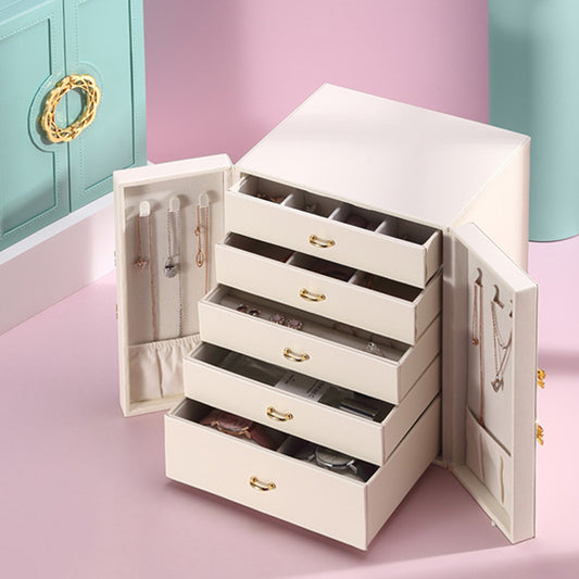 Organizador de Cosméticos y Joyas Multicapa Estilo Coreano en Cuero