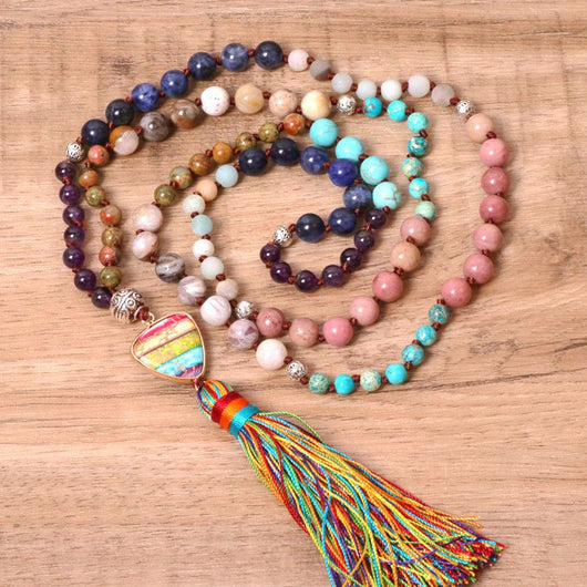 Collar Bohemio con Piedras Coloridas y Borla de Tassel - Image 10