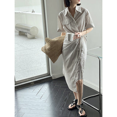 Vestido Camisa Mujer con Abertura Lateral Asimétrica y Solapa - Image 14