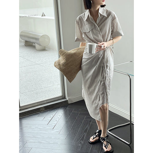 Vestido Camisa Mujer con Abertura Lateral Asimétrica y Solapa - Image 14