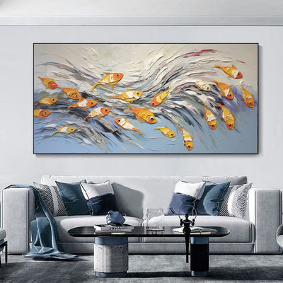 Cuadro Pintura al Óleo Lienzo Peces Alegres Decoración Pared Sala Estar - Image 4