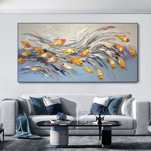 Cuadro Pintura al Óleo Lienzo Peces Alegres Decoración Pared Sala Estar - Image 4