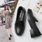 Mocasines Retro Estilo Británico Tacón Grueso Mujer Negro Japonés