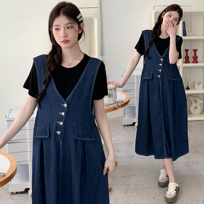 Conjunto de Dos Piezas: Falda Denim con Chaleco y Camiseta Base Talla Grande - Image 3