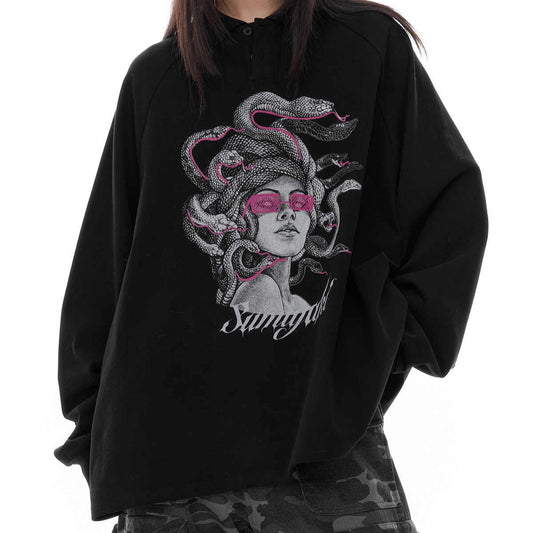 Suéter Polo Manga Larga Medusa Serpiente Otoño Invierno Negro - Image 2