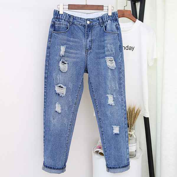 Pantalones Vaqueros Talle Alto Talla Grande con Detalles Rotos