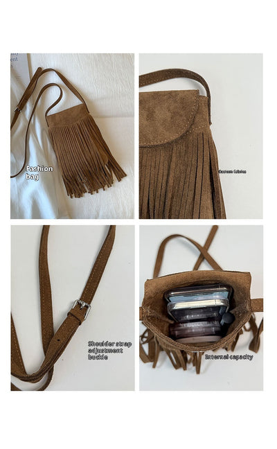 Bolso Bandolera Retro Gamuza Esmerilada con Borlas para Celular - Image 19