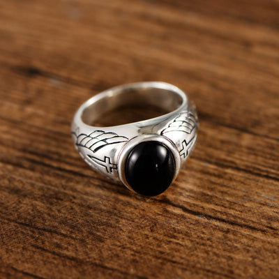 Anillo de Plata Tailandesa con Ágata Negra Vintage - Image 11