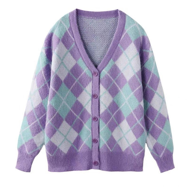Cardigan Tejido Mujer Estilo Rombo con Textura Suave