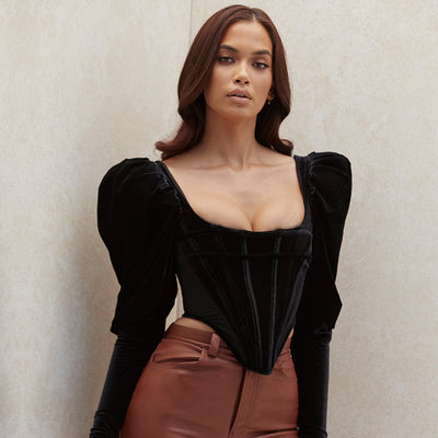 Blusa Cuello Cuadrado Manga Larga con Volado Texturizado