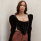 Blusa Cuello Cuadrado Manga Larga con Volado Texturizado