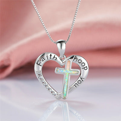 Collar Colgante de Corazón con Cruz Jesús de Ópalo Imitación - Joyería de Fe - Image 7
