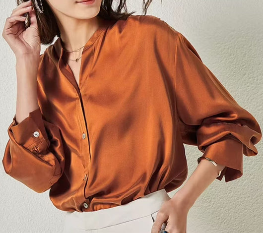 Blusa de Seda Suelta y Desenfadada Estilo Francés para Mujer Otoño - Image 6