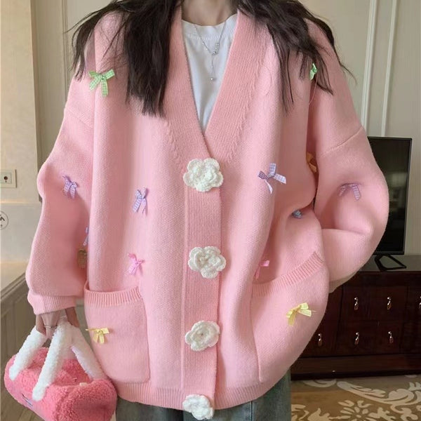 Cardigan Tejido con Moño Oversized para Mujer
