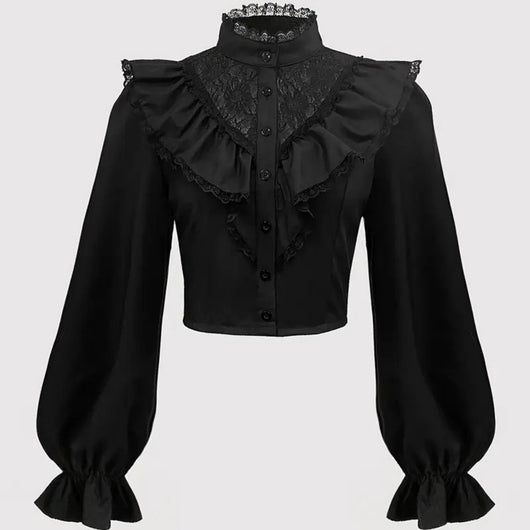 Blusa de Encaje con Botones Frontales y Diseño Exclusivo
