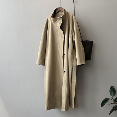 Abrigo Trinchera Largo Mujer Cuello Alzado Oversized Abotonado Simple - Image 6