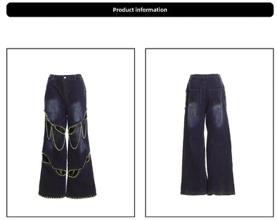 Jeans con Cadena de Remaches Hueca de Diseño Industrial - Image 19