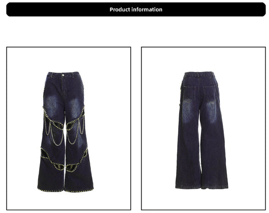 Jeans con Cadena de Remaches Hueca de Diseño Industrial - Image 19