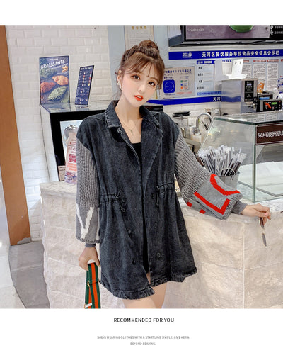 Chaqueta de mezclilla negra con mangas linterna tejidas con letras - Image 18
