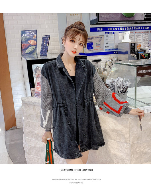 Chaqueta de mezclilla negra con mangas linterna tejidas con letras - Image 18