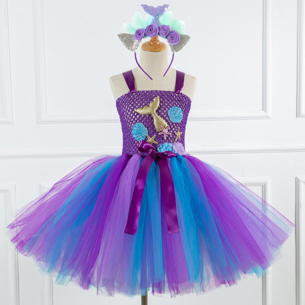 Vestido Princesa Sirena de Tul Brillante para Niñas